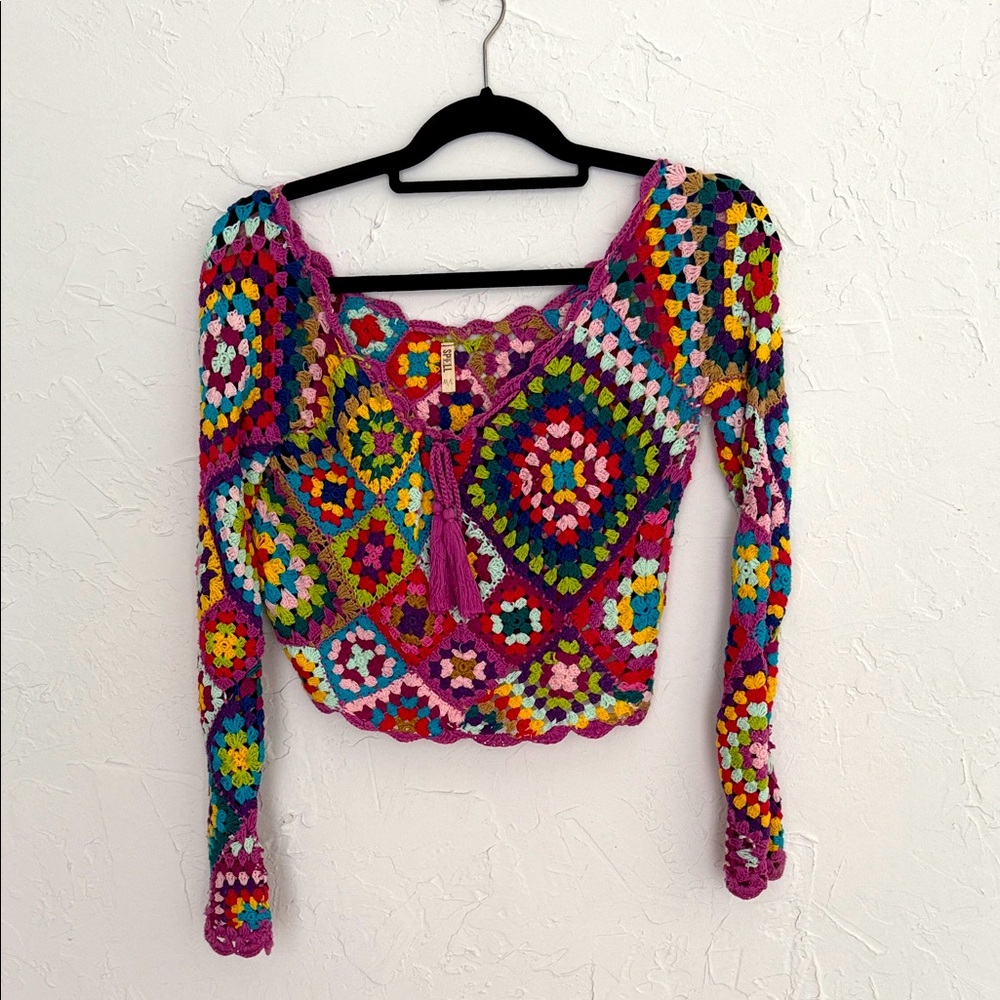 AS IS Spell Designs Carnaby Crochet Multicolor Granny Square Top - M L AS IS